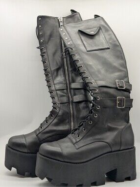 Womens Size 10 Current Mood Jane Doe Knee High Platform Boots Black Goth Cosplay